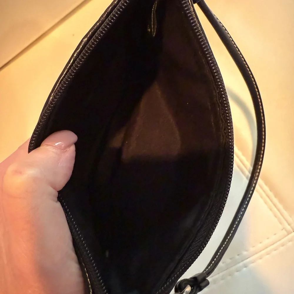 Coach Black Leather Wristlet with Contrast Stitching
